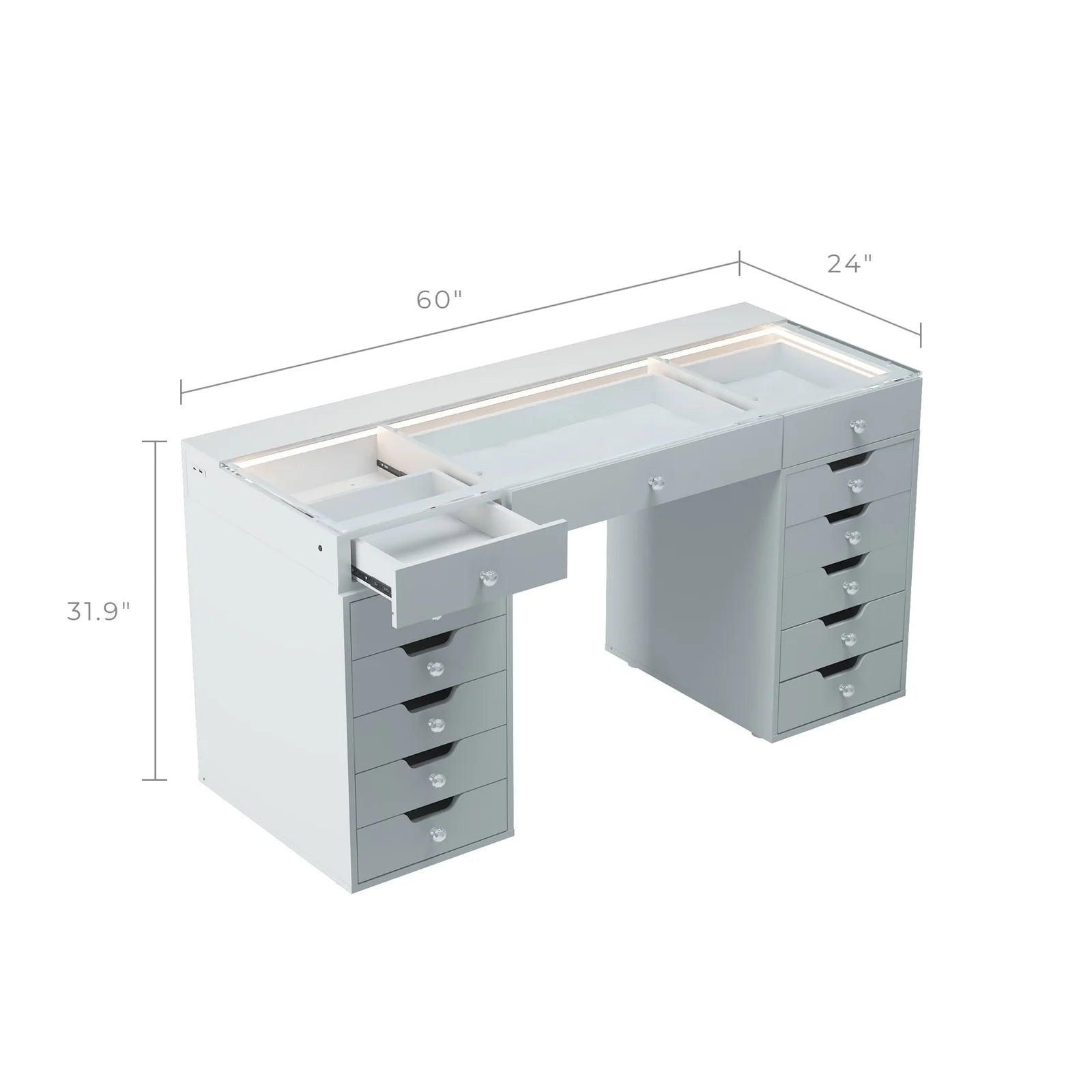 Eva Vanity Desk - 13 Storage Drawers with Mirror Hollywood led 15 bulbs - Decor Luxury