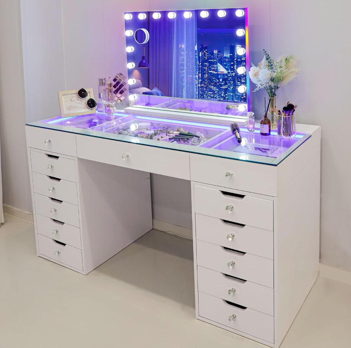 Eva-RGB Vanity Desk & Hollywood Glow Mirror