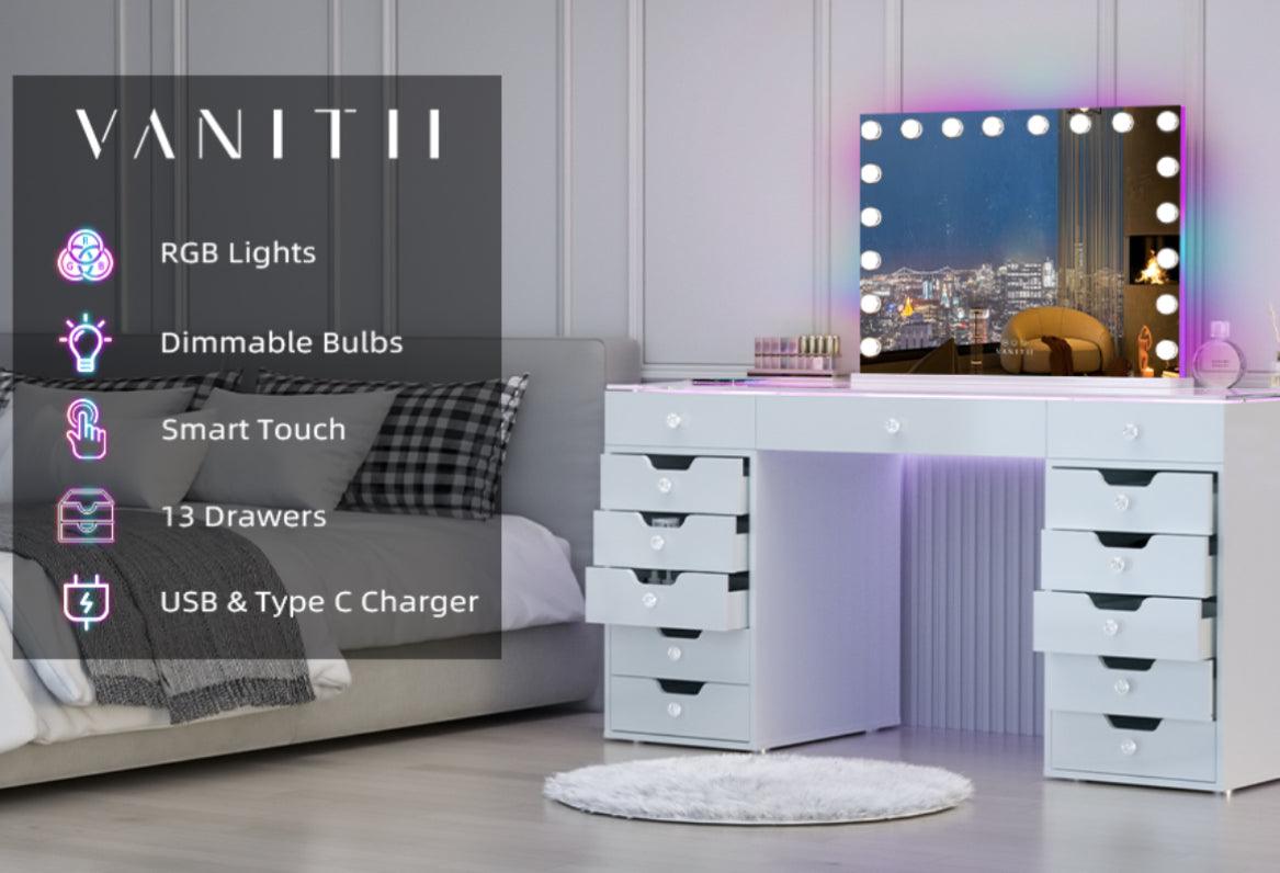 Eva-RGB Vanity Desk & Hollywood Glow Mirror