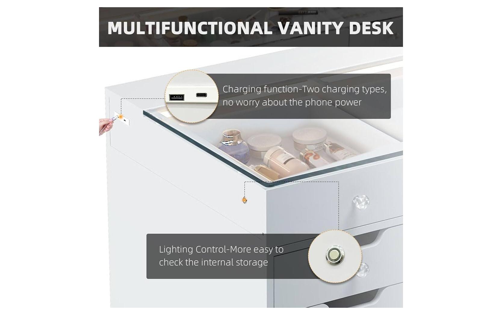 Eva Vanity Desk - 13 Storage Drawers with Mirror Hollywood led 15 bulbs - Decor Luxury