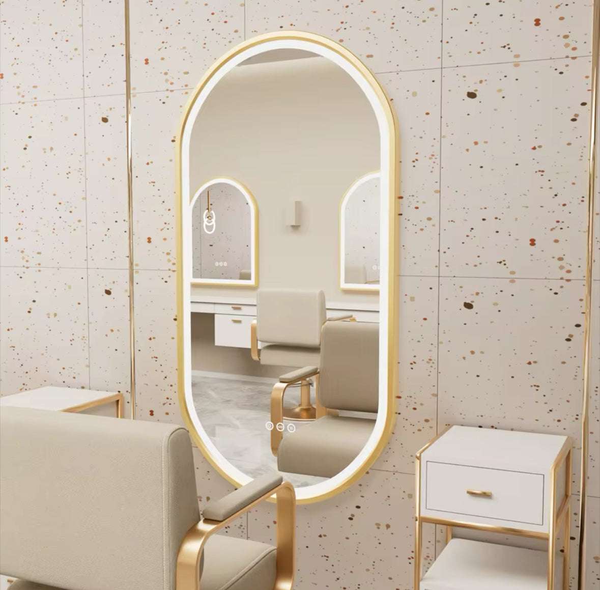 LED Mirror Oval Illuminated Wall Mirror Gold Frame
