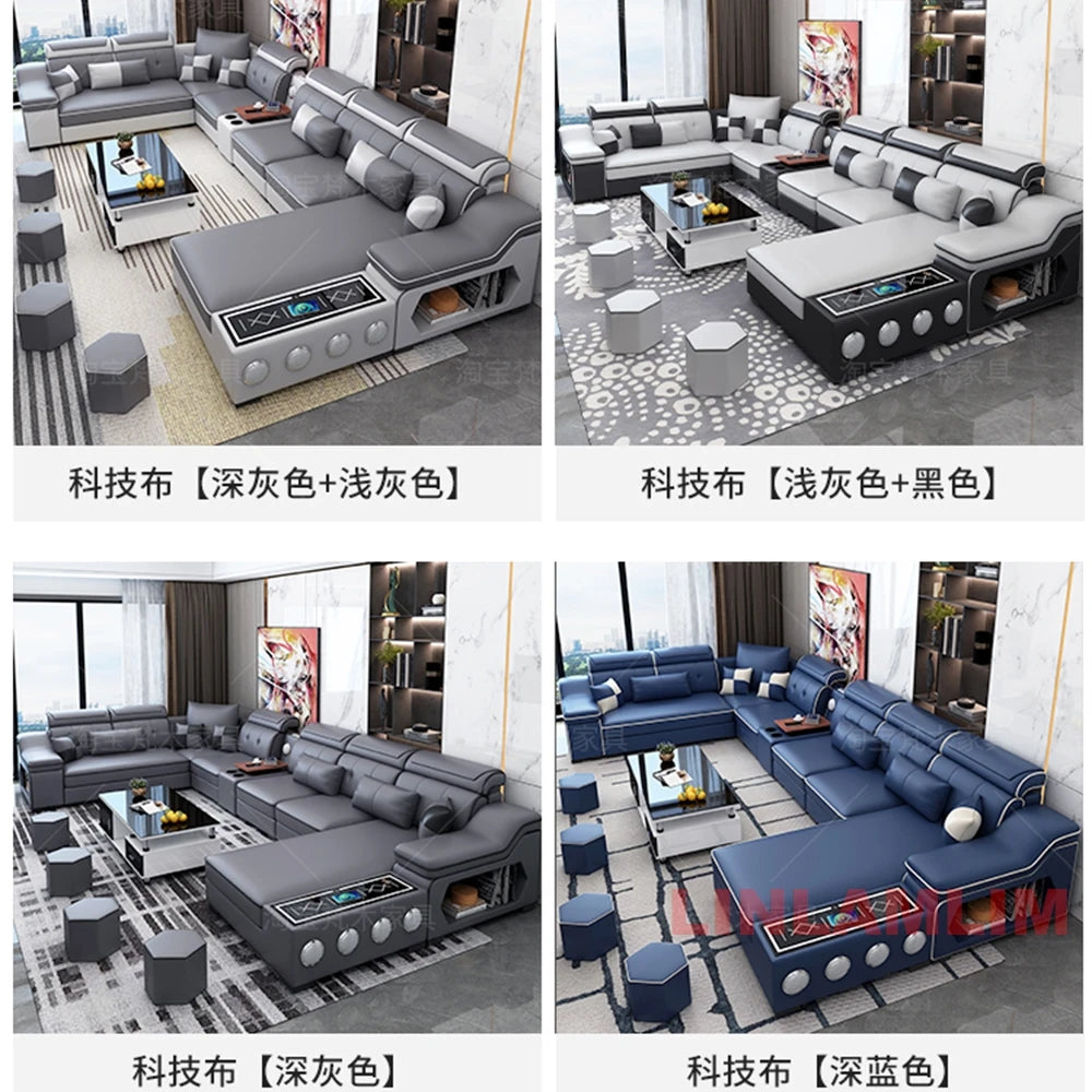 MANBAS Modern Sectional Sofa with Chaise Lounge, Bluetooth Speakers & USB Ports