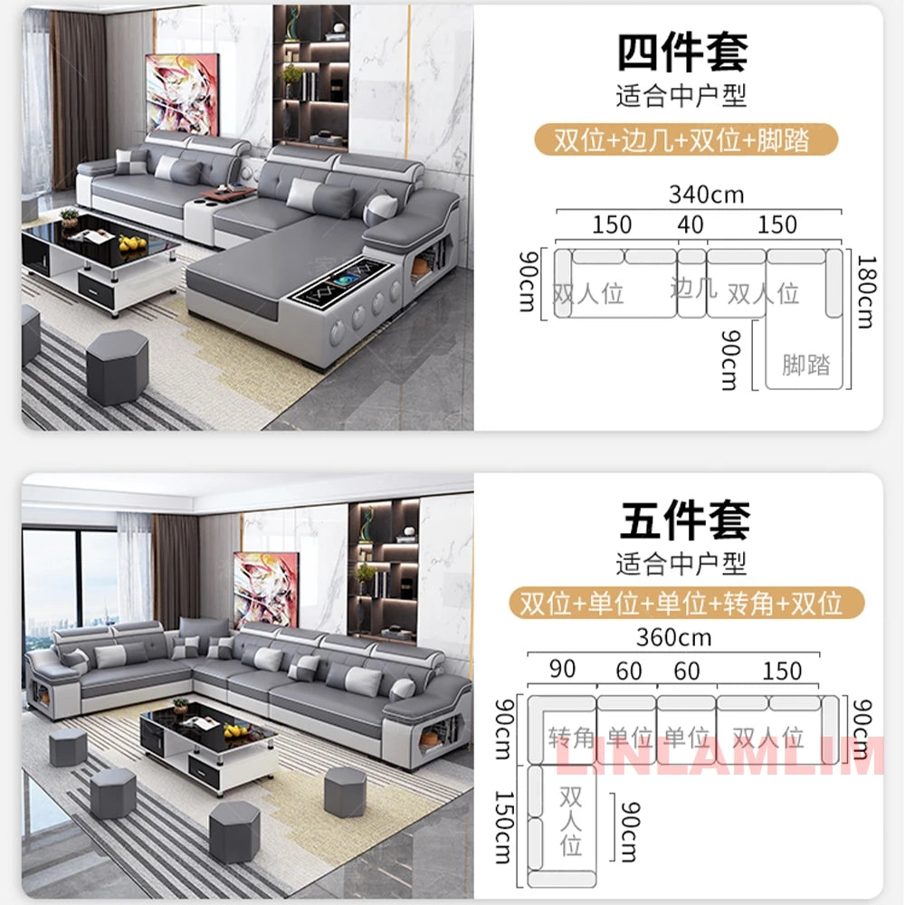 MANBAS Modern Sectional Sofa with Chaise Lounge, Bluetooth Speakers & USB Ports