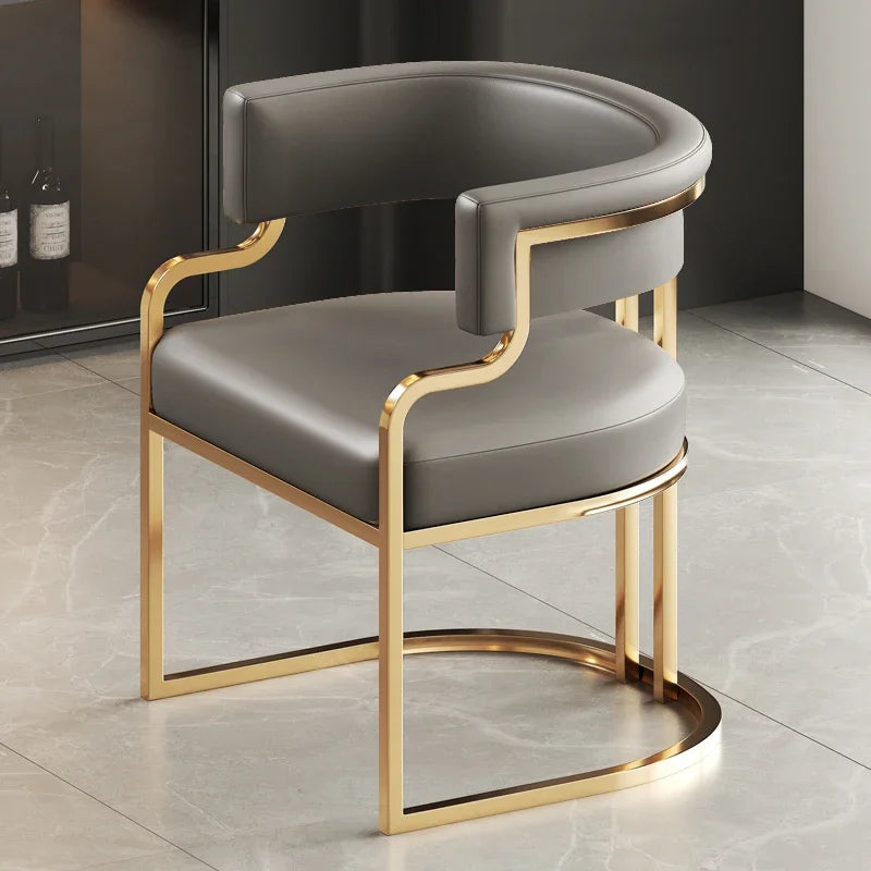 Beige Designer Dining Chairs with Gold Legs & Floor Protectors