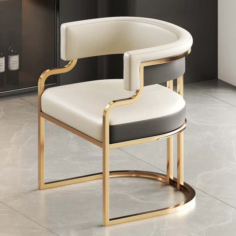 Beige Designer Dining Chairs with Gold Legs & Floor Protectors