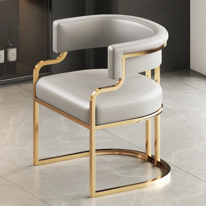 Beige Designer Dining Chairs with Gold Legs & Floor Protectors