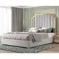 Queen Upholstered Platform Bed with Golden Trim and 61" Headboard.