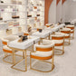 Beige Designer Dining Chairs with Gold Legs & Floor Protectors