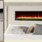 Modern Queen Size Wingback Platform Bed Frame with Built-in Fireplace