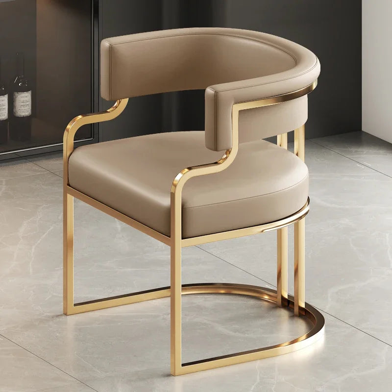 Beige Designer Dining Chairs with Gold Legs & Floor Protectors