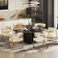 Beige Designer Dining Chairs with Gold Legs & Floor Protectors