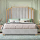 Queen Upholstered Platform Bed with Golden Trim and 61" Headboard.