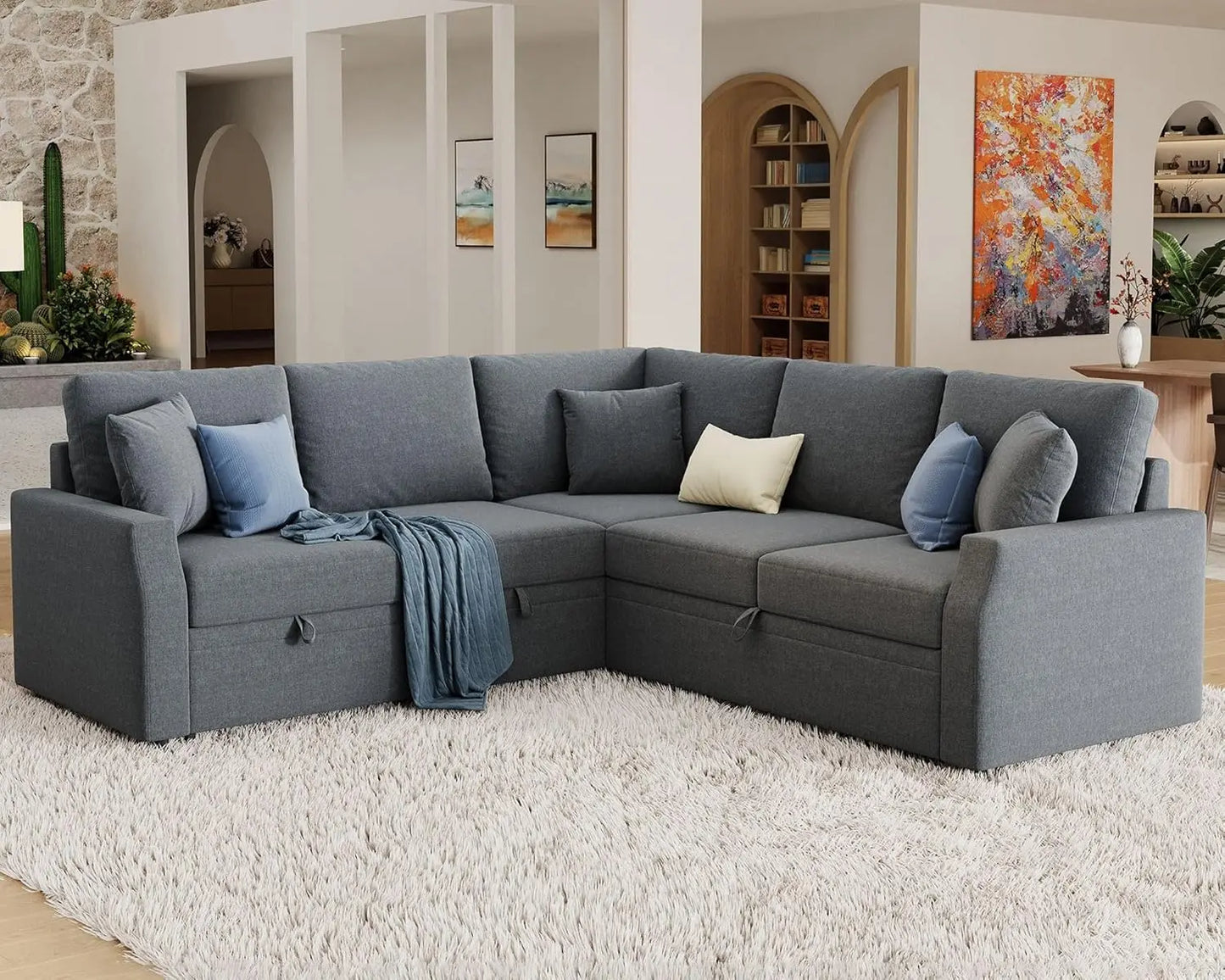 Jocisland 85" Oversized L-Shaped Sleeper Sofa Bed with Pull-Out & Storage Seat