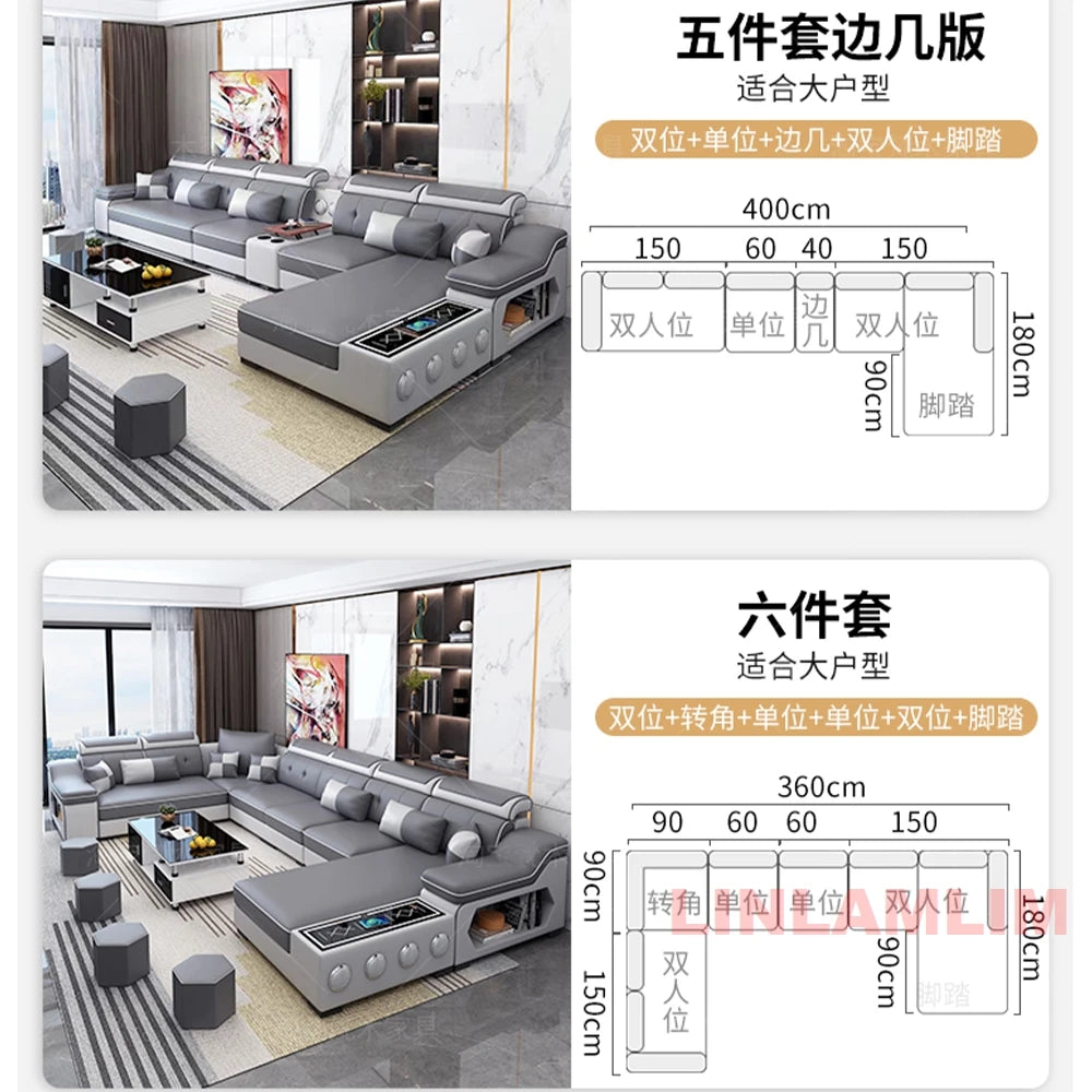 MANBAS Modern Sectional Sofa with Chaise Lounge, Bluetooth Speakers & USB Ports