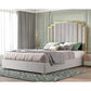 Queen Upholstered Platform Bed with Golden Trim and 61" Headboard.