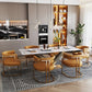Beige Designer Dining Chairs with Gold Legs & Floor Protectors