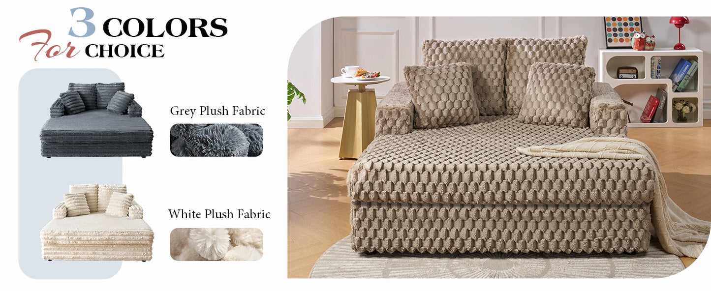 53" Off-White Upholstered Chaise Lounge Sleeper with Pillows & Armrests