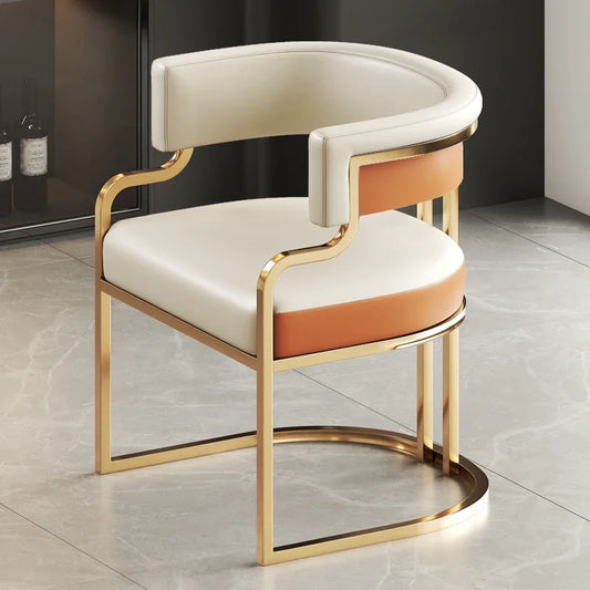 Beige Designer Dining Chairs with Gold Legs & Floor Protectors
