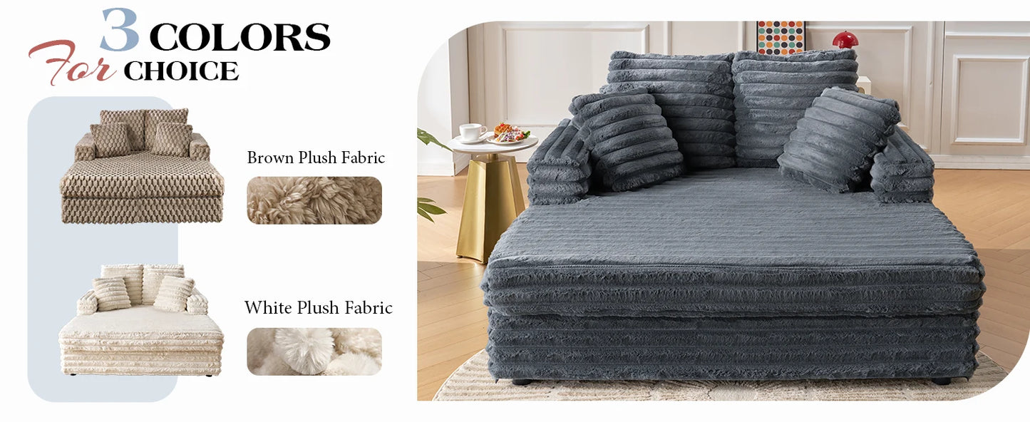 53" Off-White Upholstered Chaise Lounge Sleeper with Pillows & Armrests