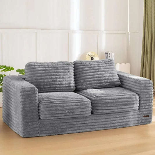 Two-Seat Upholstered Bean Bag Sofa with Pillows & Armrests, Fluffy Loveseat