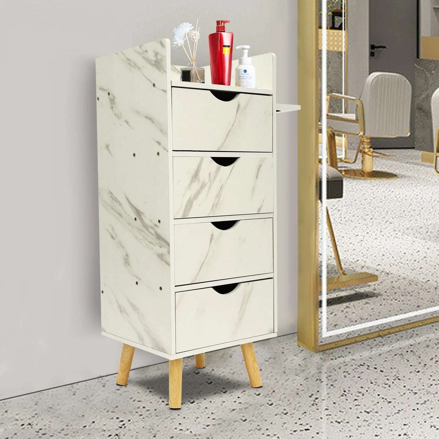 Station Organizer Equipment with 2 Hair Dryer Holders and 4 Drawers for Spa