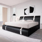 Queen Size Faux Leather Platform Bed with Iron Decor & Adjustable Curved Headboard