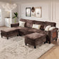 118" U-Shaped Modular Sofa with Ottoman & Foldable Side Table, Brown