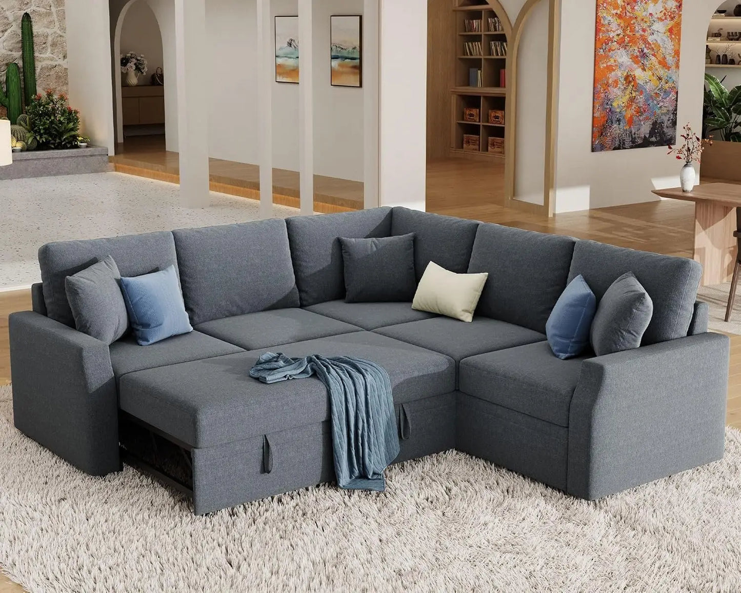 Jocisland 85" Oversized L-Shaped Sleeper Sofa Bed with Pull-Out & Storage Seat