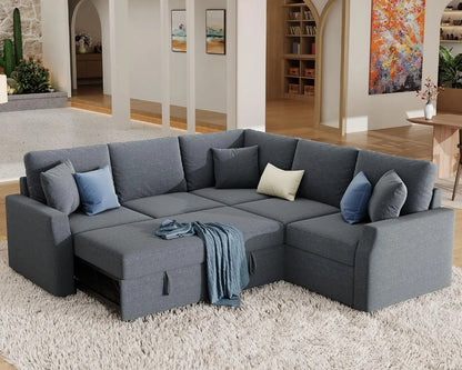 Jocisland 85" Oversized L-Shaped Sleeper Sofa Bed with Pull-Out & Storage Seat