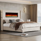 Modern Queen Size Wingback Platform Bed Frame with Built-in Fireplace