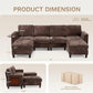 118" U-Shaped Modular Sofa with Ottoman & Foldable Side Table, Brown