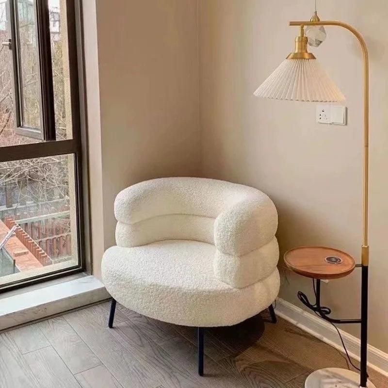 Modern Lambswool Accent Chair with Curved Backrest for Living Room & Bedroom