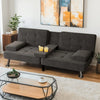 Modern Linen Convertible Futon Sofa Bed with Removable Armrests & Cup Holders