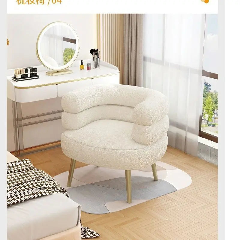 Modern Lambswool Accent Chair with Curved Backrest for Living Room & Bedroom