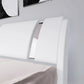 Queen Size Faux Leather Platform Bed with Iron Decor & Adjustable Curved Headboard