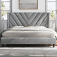Queen Upholstered Platform Bed with Tufted Wingback Headboard & Wooden Slat Support