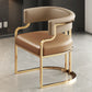 Beige Designer Dining Chairs with Gold Legs & Floor Protectors