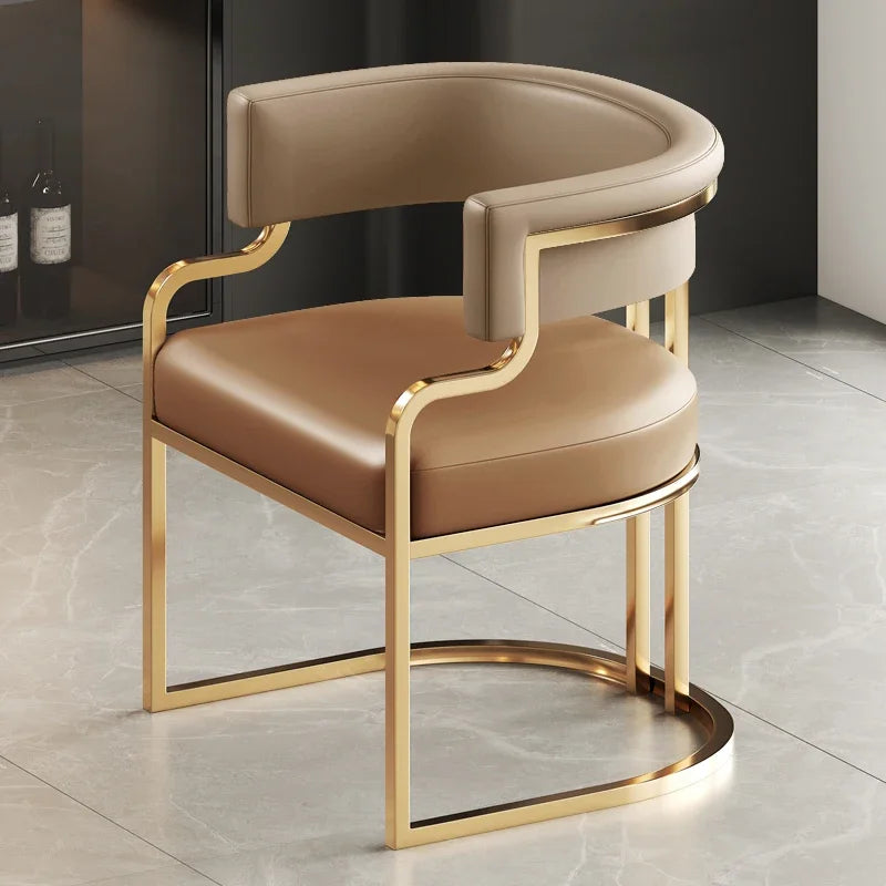 Beige Designer Dining Chairs with Gold Legs & Floor Protectors