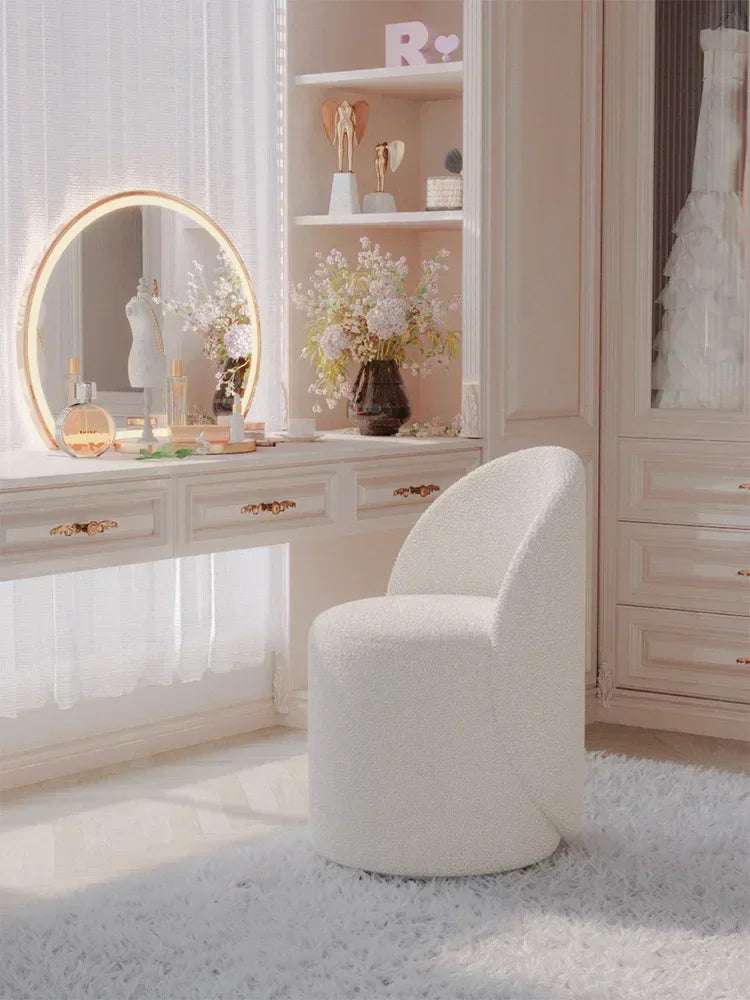 Minimalist Makeup Stool Solid Wood Round French Light Luxury