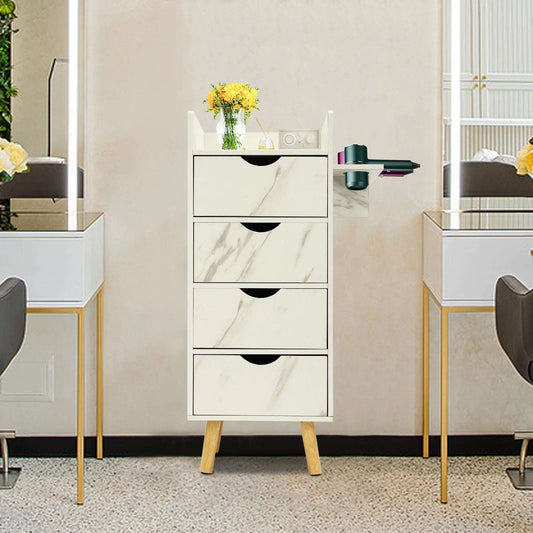 Station Organizer Equipment with 2 Hair Dryer Holders and 4 Drawers for Spa