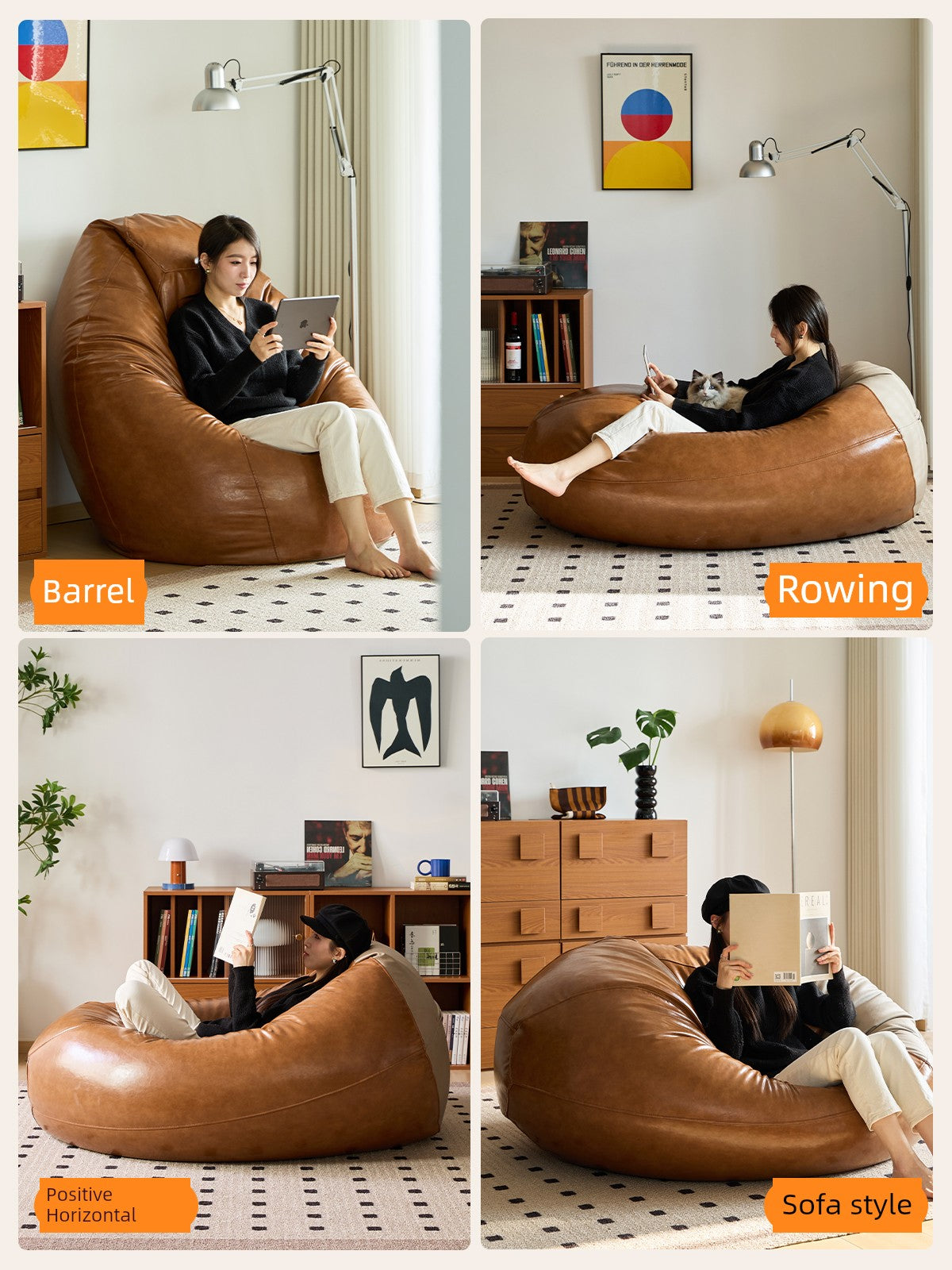 Little Four Reclining Ins Leather Creative Bean Bag Sofa