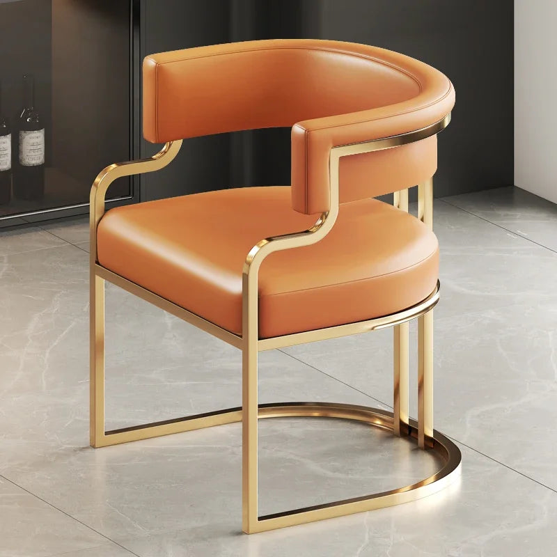 Beige Designer Dining Chairs with Gold Legs & Floor Protectors
