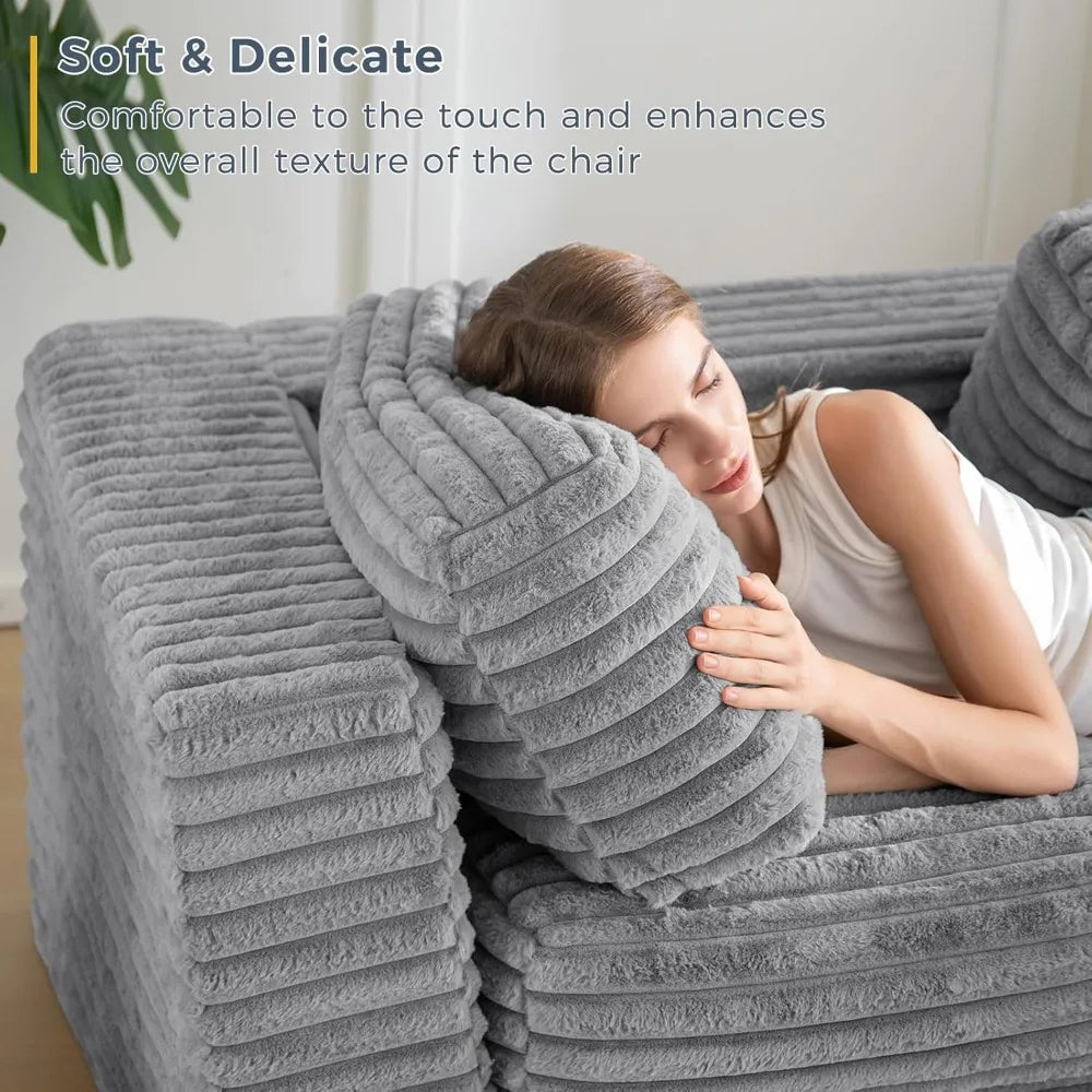 Two-Seat Upholstered Bean Bag Sofa with Pillows & Armrests, Fluffy Loveseat