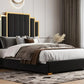 Queen Upholstered Platform Bed with Golden Trim and 61" Headboard.