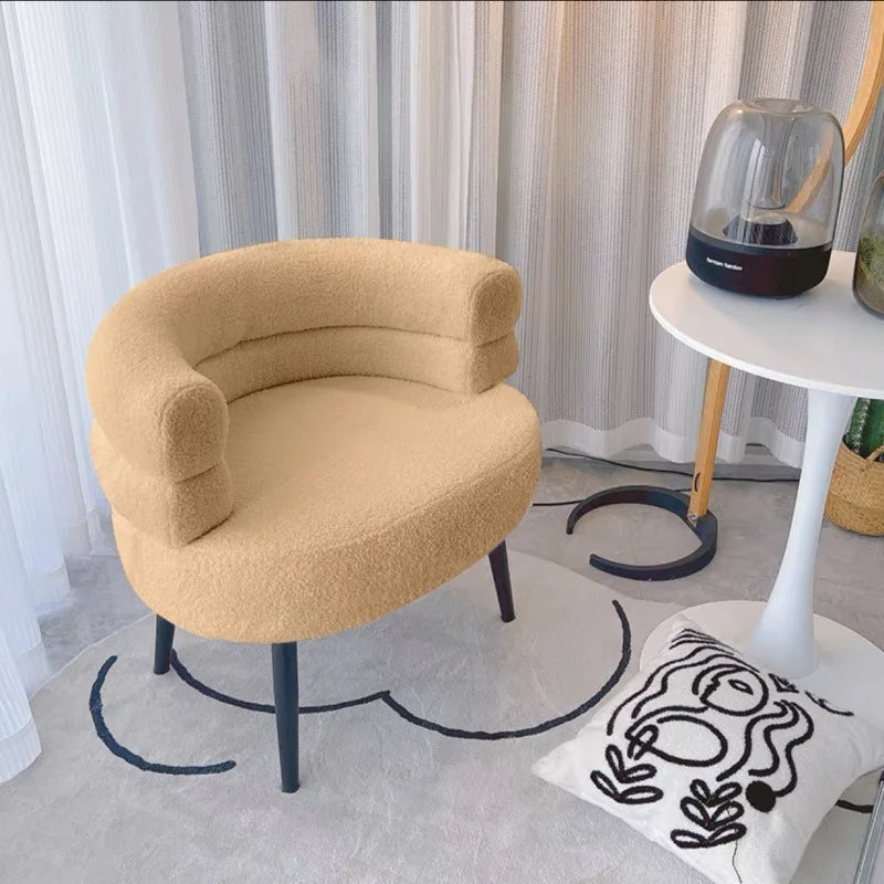 Modern Lambswool Accent Chair with Curved Backrest for Living Room & Bedroom