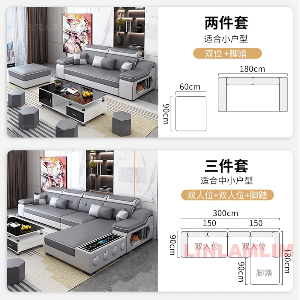 MANBAS Modern Sectional Sofa with Chaise Lounge, Bluetooth Speakers & USB Ports
