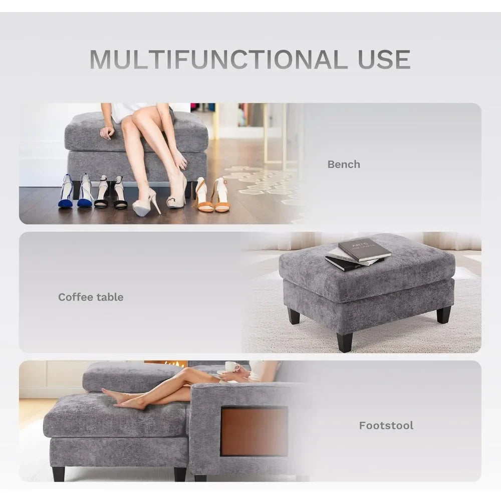 118" U-Shaped Modular Sofa with Ottoman & Foldable Side Table, Brown