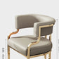 Beige Designer Dining Chairs with Gold Legs & Floor Protectors