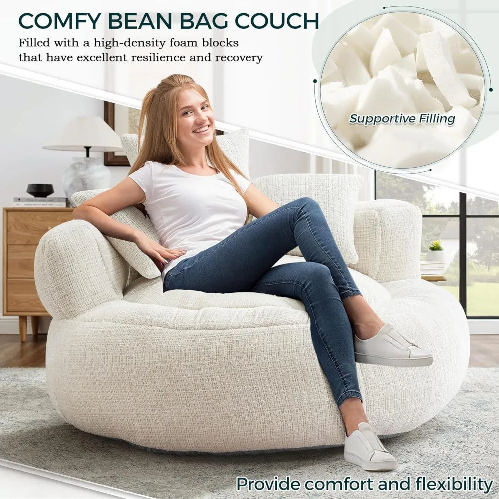Large Oversized Bean Bag Sofa for Adults with Pillows & Foam Filling