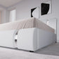 Queen Size Faux Leather Platform Bed with Iron Decor & Adjustable Curved Headboard